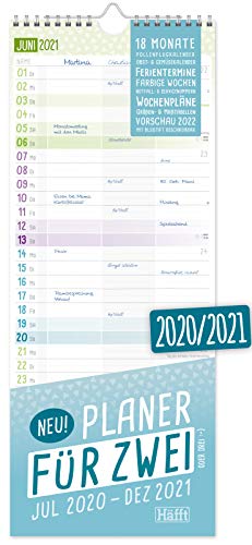 Planer für Zwei 2020/2021 Paarkalender mit 3 Spalten | Wandkalender für 18 Monate: Jul 2020 - Dez 2021 | Paarplaner Wandplaner, Chäff-Timer inkl. Ferientermine | klimaneurtal & nachhaltig