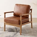 Wahson Vintage Sessel Wohnzimmer Loungesessel aus Kunstleder Moderner Akzentstuhl, Relaxsessel mit Holzgestell für Wohnzimmer/Schlafzimmer, Braun