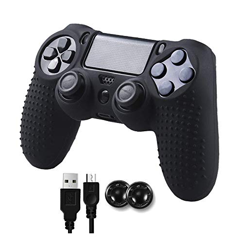 PS4 Controller, Controller Für PS4, Wireless Doubleshock Controller Kompatibel Mit Playstation 4 Controller, Silikon Hülle Anti-Rutsch (Black)