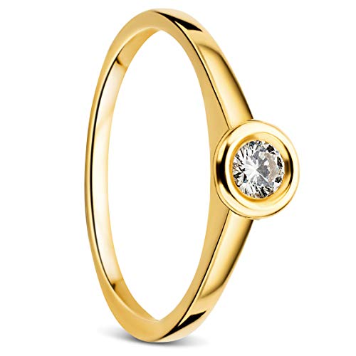Orovi Ring Damen, Solitärring, Diamantring Gelbgold Verlobungsring 14 Karat (585) Gold Ring mit Diamant Brillanten 0.15 ct Schmuck