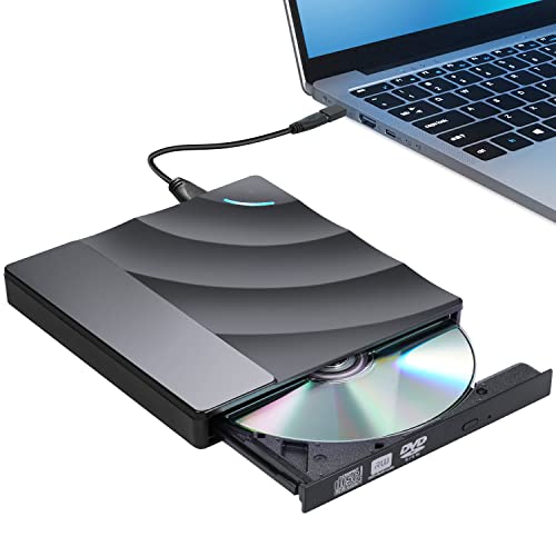 Externes CD DVD Laufwerk, WELIKERA Tragbarer DVD/CD Brenner mit USB 3.0 und Type-C, DVD Brenner Plug and Play für Laptop, Desktop Mac, iOS, Windows 11/10/8/7 / XP/Linux