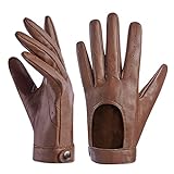 Harssidanzar Leder handschuhe für Damen,Touchscreen ungefüttert dünne Lederhandschuhe aus Schaffell KL021EU,Cognac,Größe M