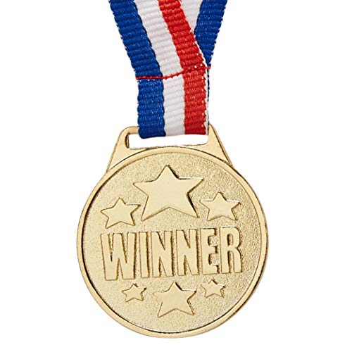Juvale Siegermedaille Winner (Set, 12 Stück) - Im Olympischen Stil - Aus Metall - Ideal für Wettbewerbe, Fußballturnier, Partyspiele - Band Rot, Weiß, Blau - Durchmesser 3,8 cm