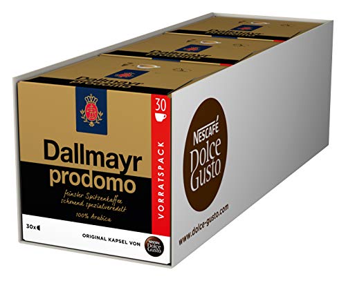 NESCAFÉ Dolce Gusto Dallmayr Prodomo, XXL-Vorratsbox, 90 Kaffeekapseln, 100% Arabica-Bohnen, Spitzenqualität für einen vollaromatischen Geschmack, Aromaversiegelte Kapseln, 3er Pack (3 x 30 Kapseln)