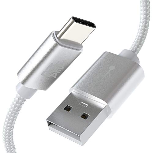 JAMEGA – 2m USB Typ C Kabel Weiß | 3A Nylon geflochten USB C Ladekabel und Datenkabel Fast Charge Snyc schnellladekabel kompatibel mit Samsung Galaxy S10/S9/S8+, Sony Xperia XZ, Huawei P30/P20