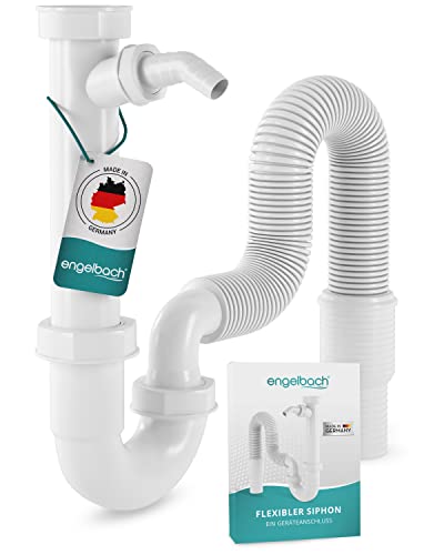 Engelbach® Siphon für Küchenspüle mit Flexiblem Ablaufschlauch - Flexibler Siphon mit Geräteanschluss - Röhrensiphon inkl. Montage-Video - Made in Germany
