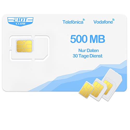 EIOTCLUB SIM Karte ohne Vertrag, Prepaid SIM Karte Kompatibel mit Vodafone & Telefónica Netz, nur Daten, für LTE Überwachungskamera & Wildkamera & GPS-Tracker