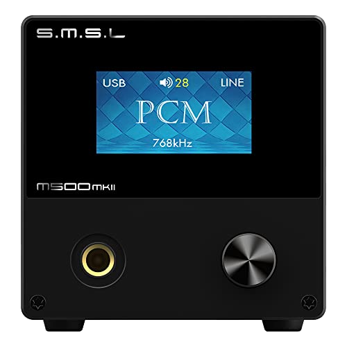S.M.S.L M500 MKII Audio DAC & Kopfhörerverstärker, ES9038PRO Chip, USB/Optisch/Koaxial/Bluetooth Eingang MQA-CD Full Decoding, LDAC APTX HD SBC AAC, XMOS XU216 DSD PCM mit Fernbedienung