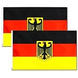 2 Stück Deutschland Flagge mit Adler | Deutschland Fahne | 90 x 150 cm Polyester Wetterfeste Garten Balkon Nationalfeiertag Deutsche Flagge Fahne mit Ösen | Fahnen Flaggen DE Germany Deutschland