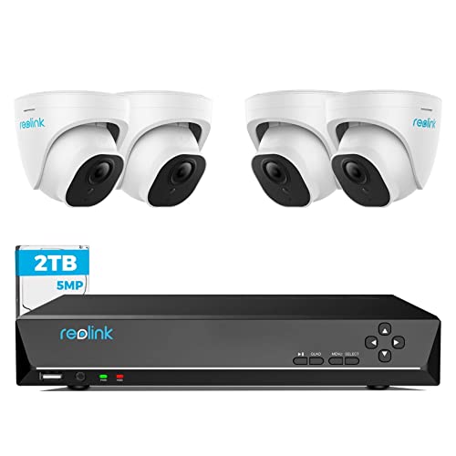 Reolink 5MP Überwachungskamera Set Outdoor, 4X 5MP PoE IP Dome Kamera Überwachung Aussen und 8CH 2TB HDD NVR für 24/7 Videoüberwachung, Audioaufzeichnung, Bewegungsmelder, Nachtsicht, RLK8-520D4-5MP