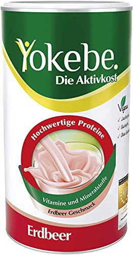 Yokebe - Die Aktivkost - Erdbeer - Diätshake zur Gewichtsabnahme - glutenfrei, laktosefrei und vegan - Diät-Drink mit Proteinen - 500 g = 12 Portionen