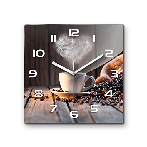 Tulup Glassuhr - 30 x 30 cm - Wanduhr Harlinedglas Uhr Realglas Küchensalon - Eine Tasse Kaffee