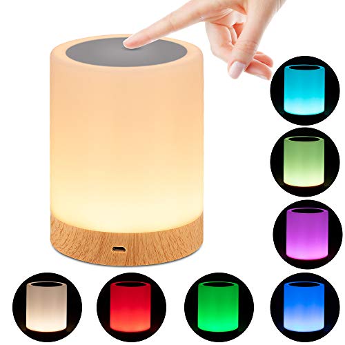 omitium Nachttischlampe, LED Nachtlampe mit Dimmer 360° Berührungssensor USB Aufladbar Tragbare 16 Farben Tischleuchte für Kinder Schlaf Zimmer Camping (Warmweiß)