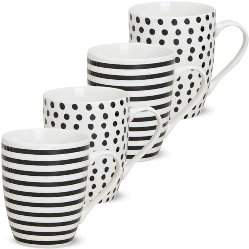 matches21 Becher Tassen Kaffeetassen Kaffeebecher Streifen & Punkte schwarz/weiß Keramik 4er Set je 10 cm 300 ml