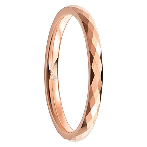 Natur Fashion - 2mm Tungsten Ring für Mädchen Damen Frauen Rosegold Verlobungsring Partnerring Charme Facetten Design Größe 48 (15,3)