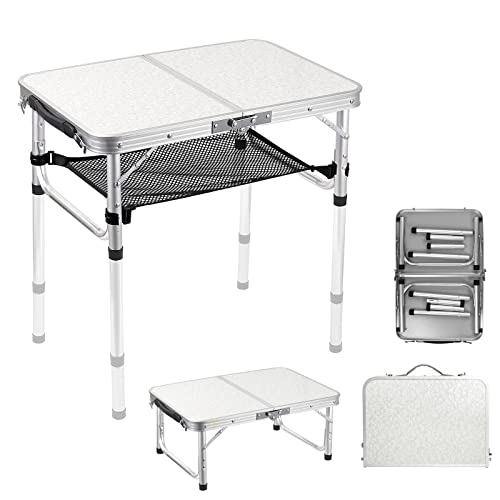 Anbte Campingtisch Klapptisch aus Aluminium Falttisch mit 3 Höhen Verstellbarer Camping Tisch mit Aufbewahrungsnetz Tragbar Klapp-Picknicktisch (Tischplatte Größe: 58 * 40cm)