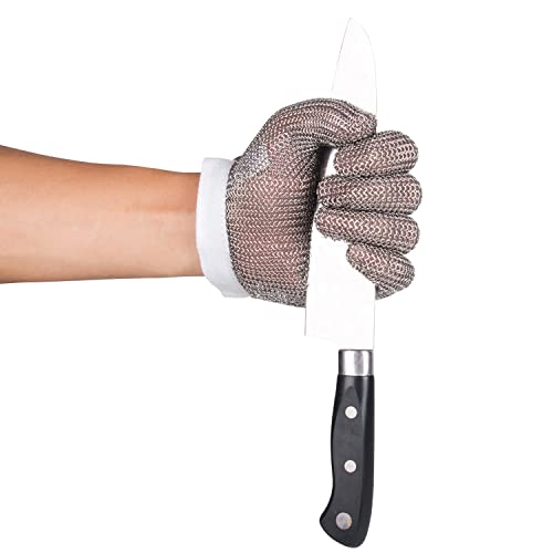 ThreeH Schnittfeste Handschuhe aus Edelstahl 304L Drahtgewebe für Schneiden schneiden hacken Fleischverarbeitung GL08 S (1 Stück)