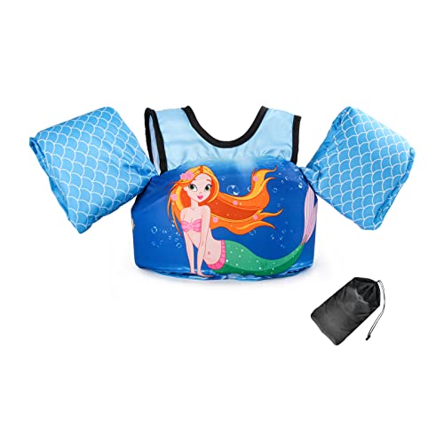 JEVDES Schwimmflügel Schwimmweste mit Schultergurt für Kinder Kleinkinder von 2-7 Jahre 15-30kg Schwimmen Lernen Schwimmhilfe mit verschiedenen Designs für Jungen und Mädchen (Meerjungfrau)