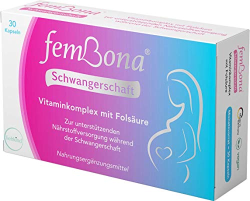 femBona® Schwangerschaft Vitaminkomplex | 400 µg Folsäure, Calcium, D3 + 12 Vitamine | Monatsvorrat | Ohne Jod I Vegan & Zusatzstofffrei| Hergestellt in Deutschland