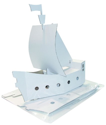 Kreul 39101 - Joypac Bastelkarton Piratenschiff, ca. 48 x 18 x 50 cm groß, aus stabiler weißer Pappe, zum bemalen, bekleben und dekorieren, ideal für Kinder
