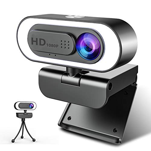 NIYPS 1080P Webcam mit Mikrofon und Ringlicht, HD Facecam mit Abdeckung und Stativ für PC/MAC/Laptop/Desktop, USB Web Cam Streaming für YouTube,Skype,Zoom,Xbox,Lernen, Videokonferenz und Videoanrufe