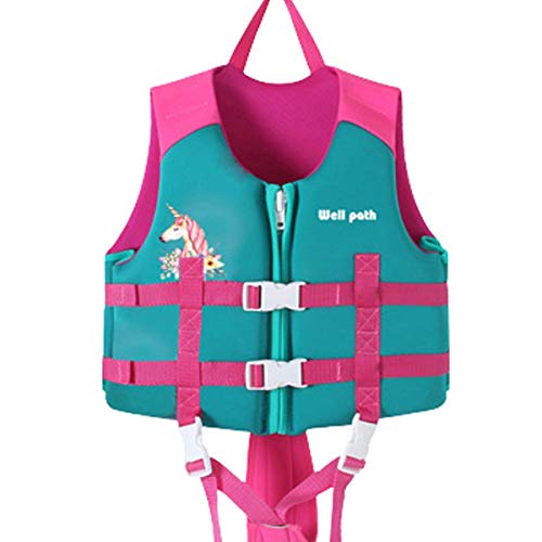 IvyH Schwimmjacke für Kinder, Schwimmende Badeanzug Schwimmjacke Neopren Kleinkind Schwimmlernweste Auftriebsweste Junge Mädchen(Rosa Grünlich S)
