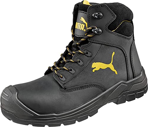 Puma Safety Shoes Borneo Black Mid S3 HRO SRC, Puma 630411-202 Unisex-Erwachsene Sicherheitsschuhe, Schwarz (schwarz/gelb 202), EU 44