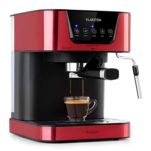 Klarstein Arabica Espressomaschine - 1050 Watt, 15 Bar, 1,5 Liter Wassertank, LED Digital-Display, abwaschbares Tropfgitter, bewegliche Aufschäumdüse, abnehmbarer Wassertank, Edelstahl, Rot