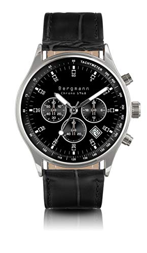 Original Bergmann-Uhr 1968 Chronograph Klassiker Quarz Leder Quarzuhr Edelstahlboden Bauhaus Modisch Elegant klassisch Design Zeitlos Unisex Direkt vom Hersteller