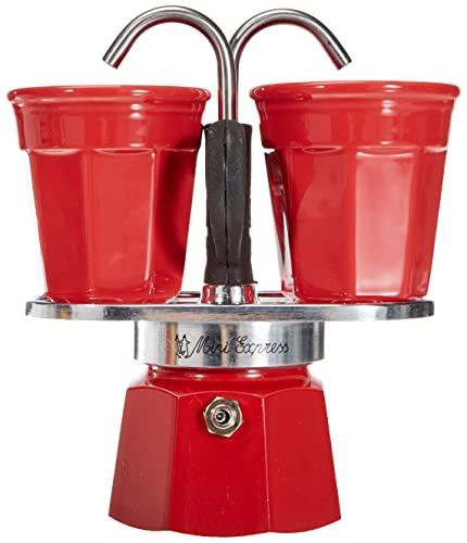 Bialetti - Mini Express Kandisky: Moka Set enthält Kaffeemaschine für 2 Tassen (90ml) + 2 Espressotassen, Rot, Aluminium