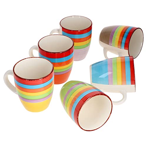 MamboCat Ibiza Rainbow 6er Set Kaffeebecher Mug 350 ml I Steingut Design Teebecher Regenbogenfarben I Cappuccino Tassen mit Henkel I Trinkbecher für Heissgetränke I Teepott bunt mit Streifen-Dekor