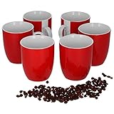Van Well 6er Set Kaffeebecher Serie Vario Porzellan - Farbe wählbar, Farbe:rot