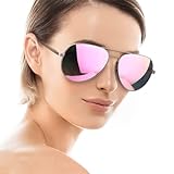 SODQW Sonnenbrille Damen Verspiegelt Polarisiert Mode Brille für Autofahren Angeln Metallrahmen mit UV400 Schutz