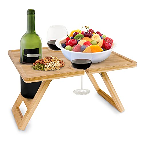 SNDMOR tragbarer Rotwein-Picknicktisch-Mini-Picknicktisch-Außenstrand-Campingtisch-Picknicktisch aus reinem Bambus, geeignet für Camping, Strand und Park(38×30×22cm)