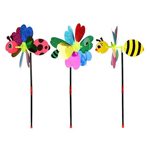 Hemoton 3 Stücke Kinder Windrad Schmetterling Gartenstecker Bienen Kunststoff Windmühle Spielzeug Libelle Wind Spinner Dekostecker für Outdoor Rasen Balkon Garten Deko (Zufällig)