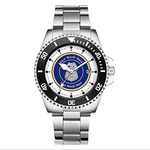 Herren für Polizei Fans Uhren drehbare Lünette Quarz Silber Ton Edelstahl Uhr Polizei Abzeichen Universal Shield Watch (schwarz)