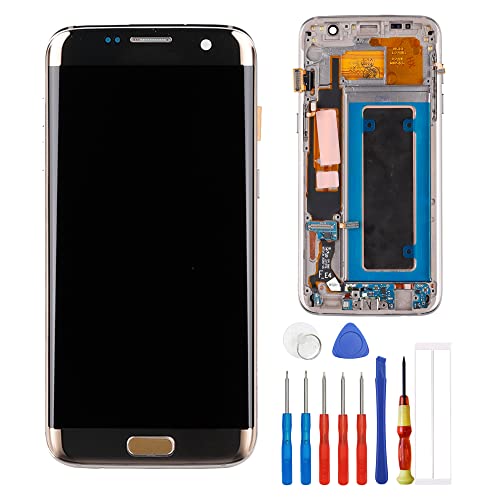 E-YIIVIIL Neuer Super Amoled Display kompatibel mit Samsung Galaxy S7 Edge G935F Display Touchscreen Bildschirm Digitizer Assembly Gold Glas with Rahmen+Tools