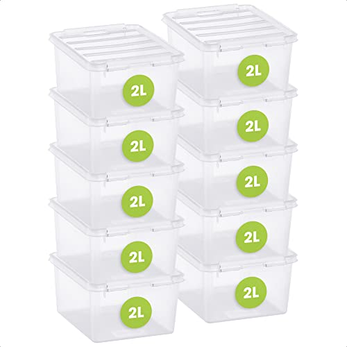 SmartStore Aufbewahrungsbox mit Deckel klein 2 L – 10 transparente und stapelbare Plastik Boxen mit Clipverschluss weiß – Kunststoff BPA-frei und lebensmittelecht – 21 x 17 x 11 cm - 10 Jahre Garantie