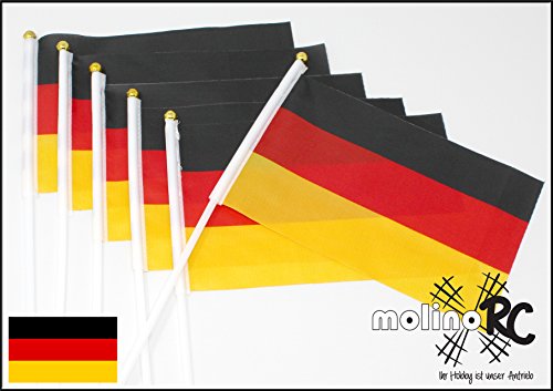 molinoRC BRD Flagge 6X - Deutschland Fanartikel - Fähnchen Deutschland für Fußballspiele und Fan-Veranstaltungen - Deutschland WM Flagge klein - mit Stock zum Halten oder hineinstecken