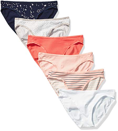 Amazon Essentials Damen 6er Pack Baumwolle Bikini Unterwäsche Unterwäsche, Stars & Dots, L