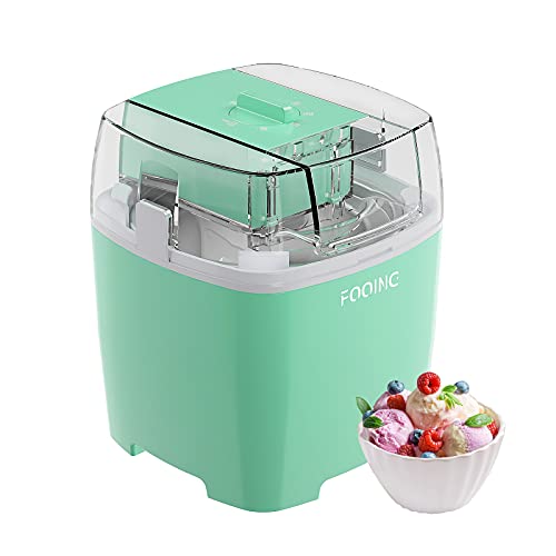 FOOING Ice Cream Maker Speiseeisbereiter, 1,5L Softeismaschine für Zuhause mit Drehknopf, Speiseeismaschine Geeignet für Eiscreme/Frozen Joghurt und Sorbet, Einschließlich Rezept und Pappbecher