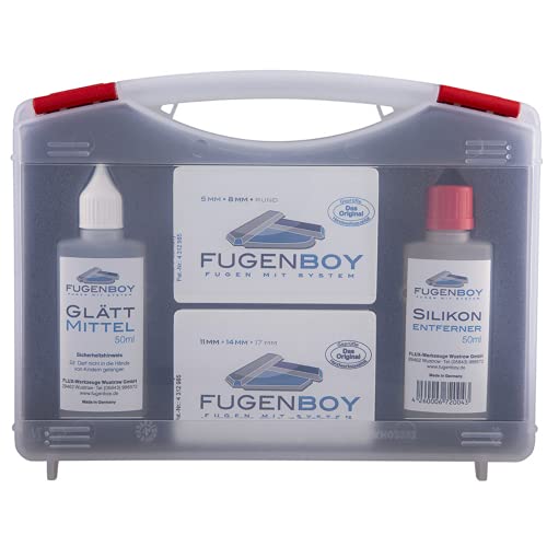 Fugenboy® Profi-Koffer - Silikon Fugenwerkzeug Basis-Kit Made in Germany | Enthält Silikon-Entferner, 6x Fugenglätter und Silikon Glättmittel | Patentrechtlich geschütztes Silikonfugen Werkzeug