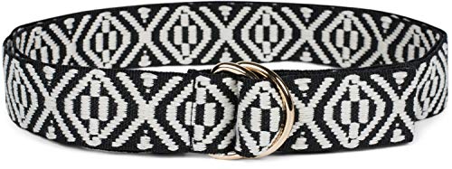 styleBREAKER Damen Stoff Gürtel mit Azteken Ornament Muster und D-Ringen, Einheitsgröße/Onesize, Taillengürtel 03010113, Farbe:Schwarz-Weiß