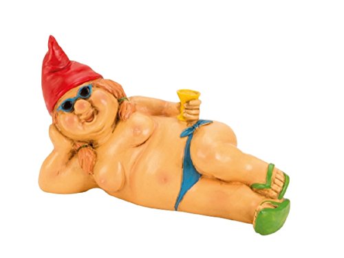 Geschenkestadl Zwergin nackt 23 cm liegend mit roter Mütze Figur FKK Gartenzwerg