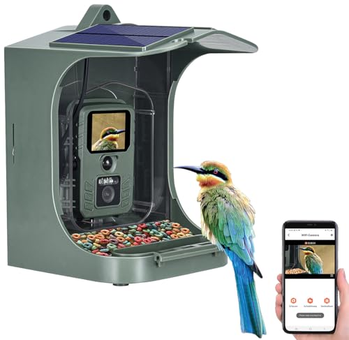 VisorTech Vogelkamera: Solar-Vogelhaus & Futterstelle mit WLAN-Full-HD-Kamera, Akku, PIR, App (Vogelfutterhaus mit Kamera, Wildkamera WLAN, Vogelfutter)