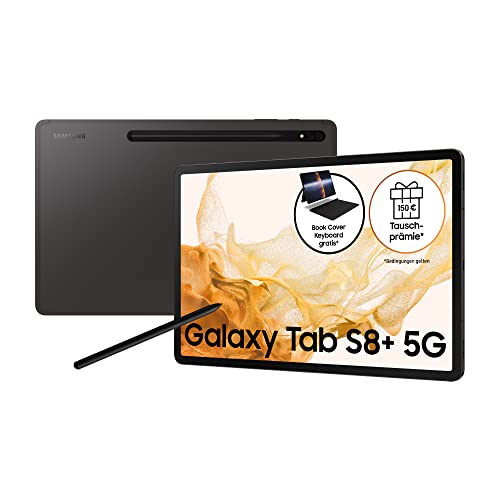 Samsung Galaxy Tab S8+, 12,4 Zoll, 256 GB interner Speicher, 8 GB RAM, 5G, Android Tablet inklusive S Pen, Graphite, inkl. 36 Monate Herstellergarantie [Exklusiv bei Amazon]