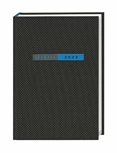 Terminer A6 2023 schwarz mit strukturiertem, flexiblen Umschlag - Kalenderbuch - Taschenkalender - Wochenplaner - Organzier mit 152 Seiten, Lesebändchen - 11,5 x 16,3 cm