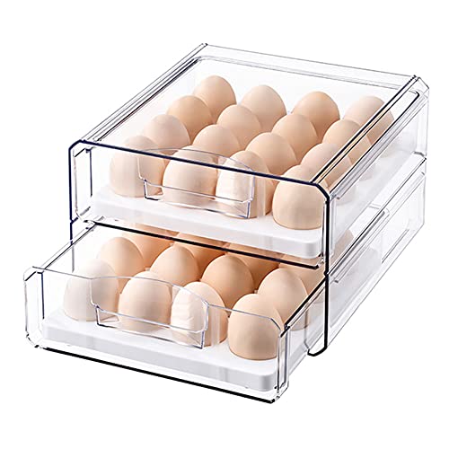 G-LIKE Kühlschrank Aufbewahrungsbox Eierbox Schubladen – Zweilagig Herausziehbar Stapelbar Transparent Eierhalter Organizer Küche Haushalt Eier Ordnungssystem PET Kunststoff Eierablage