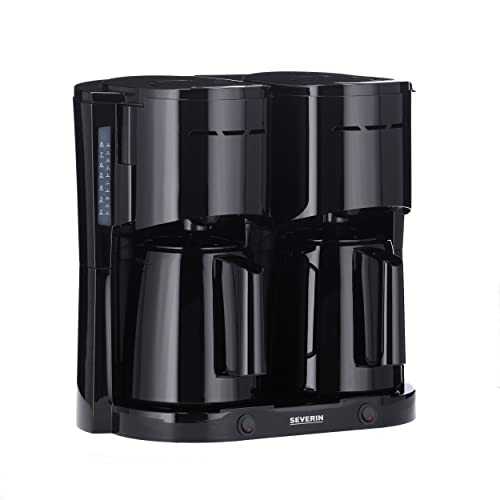 SEVERIN Duo-Filterkaffeemaschine mit Thermokanne, Kaffeemaschine für bis zu 16 Tassen, ansprechende Filtermaschine mit 2 Isolierkannen, schwarz gebürstet, KA 5829