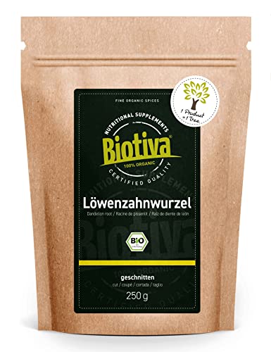 Biotiva Löwenzahnwurzel Tee Bio 250g - Taraxacum officinale - Löwenzahn getrocknet - In Deutschland abgefüllt und kontrolliert (DE-ÖKO-005)